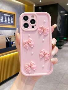 Cute 1Pc 3D Bow Decor Matte Black Phone Case, Protective Cover With Camera Lens Protection, Fashionable & Anti-Drop, Compatible With IPhone, OPPO, VIVO, Honor, Galaxy, Redmi Phones Waterproof Shockproof Scratch Resistant,Cute Phone Cases - 1PC - 查看 1