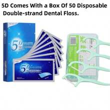1 Pack White Tooth Whitening Strips + 50pcs/Box Disposable Dental Floss Picks, Portable Oral Hygiene Cleaning Floss For Adults