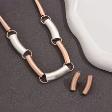 Collar de aleación de oro para mujeres, estilo simple, joyería exagerada de estilo europeo y americano, clips para las orejas, aretes, comercio transfronterizo - Oro más oro rosa - Ver 6