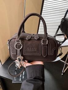 Commuting Vintage Boston Bag, Minimalist Fashion Versatile Crossbody Bag, High-End Luxurious Exquisite Tote Bag - Coffee - View 1