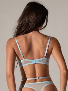 SHEIN BAE 3件套女士性感浅紫色外出内衣套装 - 藍色 - 查看 2