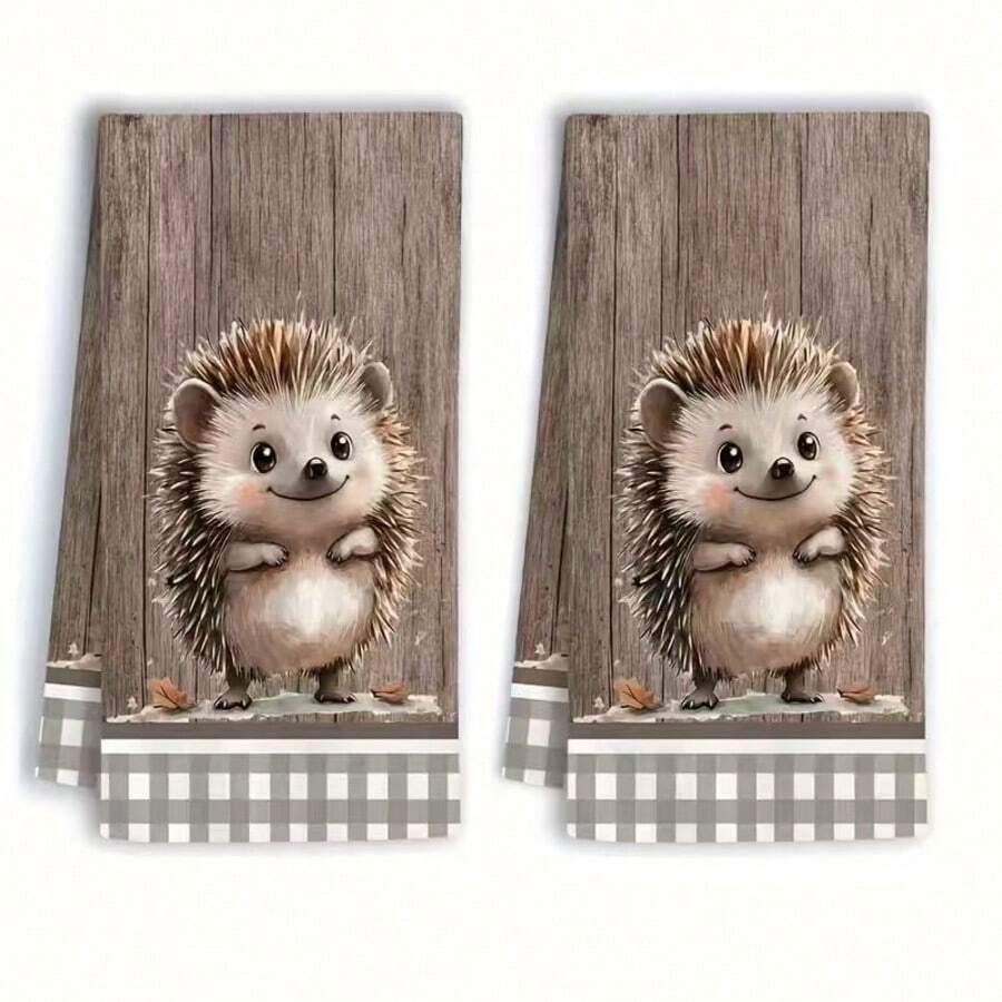 Cartoon Hedgehog Design Kitchen Towel, Super Absorbent, Cartoon Pattern, Machine Washable Reusable Hand Towel, Suitable For Home, Kitchen, Bathroom, Car, Window Cleaning - Soft Knitted Dish Cloth - Multicolor - View 1