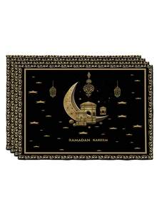 2pcs Black Crescent Moon Lamp Pattern Placemats, Suitable For Kitchen, Home, Indoor/Outdoor Tabletop, Coffee Bar, Tea Party, Holiday Decor - Black - View 11