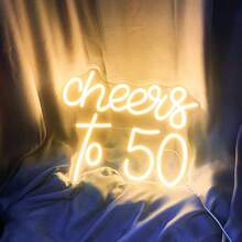 1Pc [50 Neon Sign] 50th Birthday Cheers To 50 Neon Sign | Happy 50th Birthday Neon Signs For Wall Decor, Warm White LED Neon Light Sign Letter, Neon Light For Bedroom Bar Birthday Wedding Party Decor, USB Light Compatible With Laptop