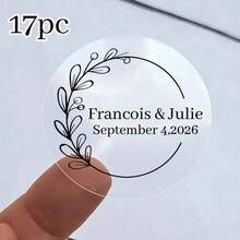 17/35/70pcs Custom Clear Plastic Stickers With Black Print ,Personalized Wedding Transparent Stickers,Stickers For Wedding,Personalized Label Transparent Sticker,Valentine's Day Gift, Couple Gift - Multicolor - View 32