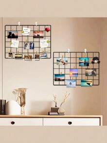 Mesh Photo Wall, Metal Wire Grid Wall Photo Display Rack, Photo Collage Board, Metal Grid Wall Panel Room Decor, DIY Iron Art Photo Frame Collage Wall Decor, Foldable Multi-Photo Storage Rack. Home Decor Back To School Supplies, Wall Decor, Room Decor, Home Decor, Room Accessories, Bedroom Decor, Wall Mounted Shelves.