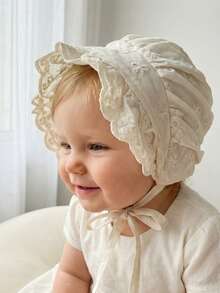 1pc Vintage Lace Flower Embroidered White Bonnet Hat For Baby Girl, Palace-Style Newborn Infant Soft Fetal Cap - 1PC - View 12
