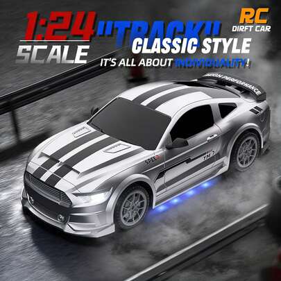 1 Set Coche de carreras de drift RC a escala 1:24, Coche de control remoto 2.4G, Corredor de alta velocidad de talla grande de 20 km/h, Coche de drift con neumáticos de drift, obstáculos y luces, Coche de alta velocidad 4WD con luces LED y neumáticos de drift reemplazables, Adecuado como regalo de Navidad/Vuelta al cole/Pascua para niños