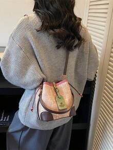 Printed Bucket Bag, Fashionable Handbag, Classic Tote Bag, 2025 New Design, Fashionable Shoulder & Crossbody Bag, Luxury Small Brand Tote Bag, Luxury Ladies Handbag, Brand Bag, Drawstring Shoulder Bag, High-Quality Personalized Ladies Bag, Rose Red, Burgundy, Lightweight Shoulder & Crossbody Bag , Bags Ladies Elegant - Hot Pink - View 9