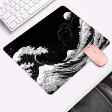 Japanischer schwarzer Wellen-Mauspad Sonnenlandschaft Schreibtischunterlage Extragroßes Mauspad 90x40 cm Büro Tastaturunterlage mit rutschfester Gummibasis und umsäumtem Rand, Büro-Zubehör für Zuhause, Weihnachtsgeschenke für Frauen, Männer