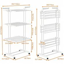 HOMIDEC Clothes Drying Rack, Large 4-Tier Foldable Drying Rack Clothing(67.7H X 19.7W X 30L Inches), Movable With 4 Castors. Multifunctional Stainless Steel Laundry Drying Rack, White,White - 白色 - 查看 7