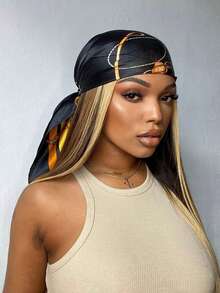 1 chiếc khăn satin in họa tiết phong cách cung điện sang trọng màu đen & vàng kiểu Bohemian, phụ kiện thời trang mùa xuân mới, có thể dùng làm thắt lưng, trang trí túi xách, ruy băng, băng đô hoặc khăn quàng cổ, lựa chọn lý tưởng để tôn lên vẻ ngoài của bạn. - Vàng đen - Xem 3