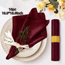 12/16/24片装红色缎面餐巾，18.9*18.9英寸，装饰餐巾，方形餐巾，丝滑优雅的婚礼餐巾，适用于餐厅、宴会、毕业典礼、情人节、生日派对、婚礼、新婚宴及其他餐桌装饰（多种颜色可选）