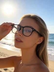 1pc Minimalist Unisex Glasses Lightweight Black Frame Clear Lens Transparent PC Frame Eyeglasses - 黑色 - 查看 7