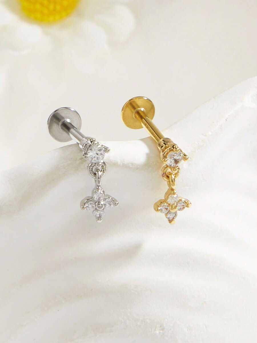 1pc Elegant & Fashionable Diamond Clover Stud Earrings, Suitable For Women's Daily Wear - Four Leaf Clover - View 1