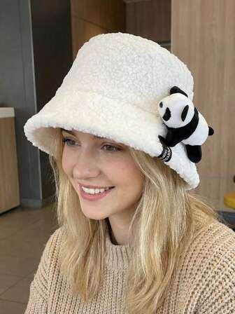 1 st söta plyschiga enfärgade djurpandaörondesign öronkåpor varma luddiga mössor, höst/vinter casual varm vindtät mössa för kvinnor, lämplig för fest, fritid, vardagsbruk