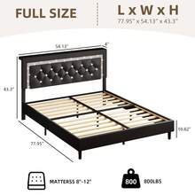 Bed Frame With LED Lights, Queen Bed Frame With Storage And  Diamond Tufted Headboard, Wooden Slats Support, No Box Spring Needed, Easy Assembly, Bedroom Deccor, Bedroom Furniture, Twin/ Full/ Queen/ King, White/ Pink / Black (USB LED Strip) - màu đen - Xem 8