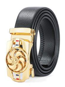 1pc New Fashionable "Time To Prosper" Men's Belt, Stylish Middle-Aged And Young Casual Jeans Belt - Black - View 1