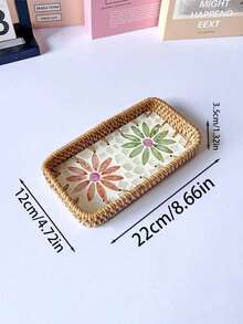 1 Khay mây đan thủ công trang trí vỏ sò và hoa nhiều màu sắc (20.66 x 10.72 cm) - Hộp đựng đồ hình chữ nhật kiểu INS sang trọng cổ điển, đa năng dùng cho nhà bếp/bàn ăn/bàn cà phê, tự nhiên và bền chắc. - Nhiều màu - Xem 27