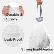 Code V 200 Count Heavy Duty Drawstring Trash Bags THICK White Garbage Can Liners 5.3 Gallon / 19 Liter Heavy Duty White Drawstring Garbage Liners GRAND SAVE!,200Count(Packof1),CodeV - CodeV - 查看 3