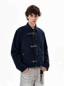 Metal Buckle Airplane Button Jacket Hook Buckle Rivet Buckle Decorative Buckle Jacket Men's Autumn Casual Jacket - Màu xanh lam - Xem 2