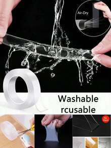 3 Meters (1m/Roll) Super Strong Nano Double-Sided Tape - Easy To Cut, Washable, Reusable, Waterproof, No Residue, High Viscosity Nano Adhesive Layer - Invisible Design, Simple And Practical Style - Suitable For Kitchen/Bedroom/Car/Crafts/Wallpaper/Home Office And Other Scenarios - Multicolor - View 6
