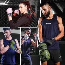 WYOX Vendas de Gel Boxeo, Guantes Interiores para Hombre y Mujer, Correa de muñeca de 80 cm, Soporte Acolchado para Nudillos, Vendas sin Dedos para Entrenamiento de MMA - L-XL-Verde militar - Ver 5