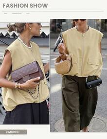 Women's Oversized Zip Up Cargo Vest Casual Ruched Hem Sleeveless Jackets Vest Top With Pockets - 淺黃色 - 查看 4
