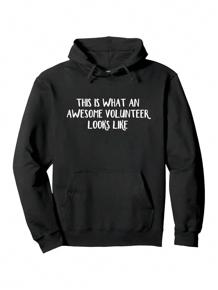 1pc This Is What An Awesome Volunteer Looks Like Pullover Hoodie, Warm Cotton Blend, Autumn And Winter Casual Street Wear Essential Hooded Sweatshirt, Casual All-Match - Afable Dai_356 - 黑色14 - 查看 1