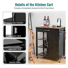 Kitchen Island With Storage, Rolling Cart With Towel Rack & Drawers, 3-Tier Shelves, Rubber Wood Top, 34.5 X 18.5 X 36.5 Inches Black - 如圖43 - 查看 7