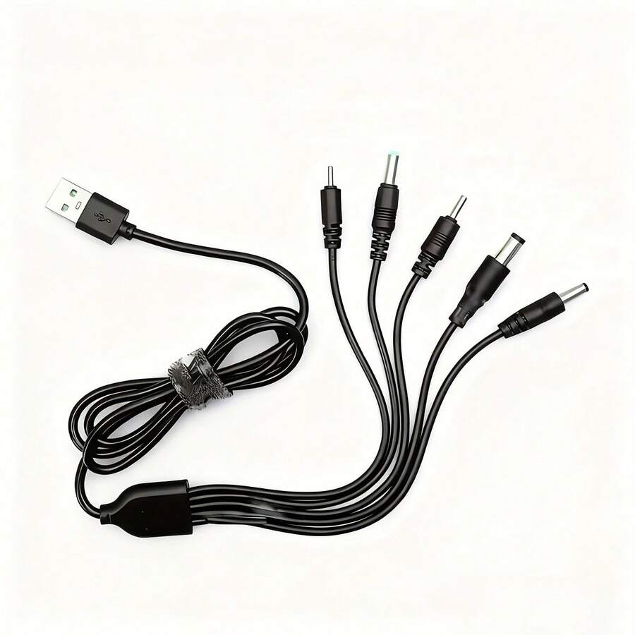 5合1圆头USB转DC充电线，5V通用，适用于DC2.0/DC2.5/DC3.5/DC4.0/DC5.5圆头设备电源适配器 - 彩色 - 查看 1