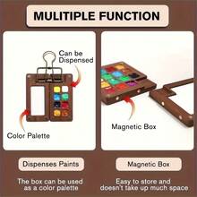 9件套迷你木制水彩套装，包含1个8/15格木质磁性调色盒、6支画笔、1个夹子、1本便携式素描本 - 适合旅行水彩画