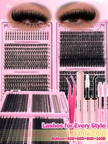 740PCS D Curl Individual Lash Clusters High Capacity Bottom+40D+60D+80D+100D 9-16mm DIY Lash Clusters Extra Thick&Natural Look&Wispy&Long-Lasting&Waterproof Reusable Individual Segmented False Eyelashes Eyelash Extension Kit With Makeup Tools Bond And Seal&Lash Tweezers&Lash Brushes For Self Use At Home Or On-The-Go For Daily Life&Wedding&Party&Music Festival&Mother's Day&Travellash Clusters Kit,Lashes,Eyelashes,Fake Lashes - 彩色 - 查看 2