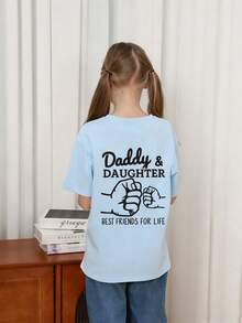 女童趣味字母印花圆领短袖T恤上衣，夏季