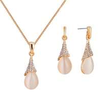 Conjunto de collar y aretes de ojo de gato para mujeres, cristal turquesa a cuadros, cadena O de oro, joyería única de piedra preciosa, gota de agua - colgante de oro - Ver 5