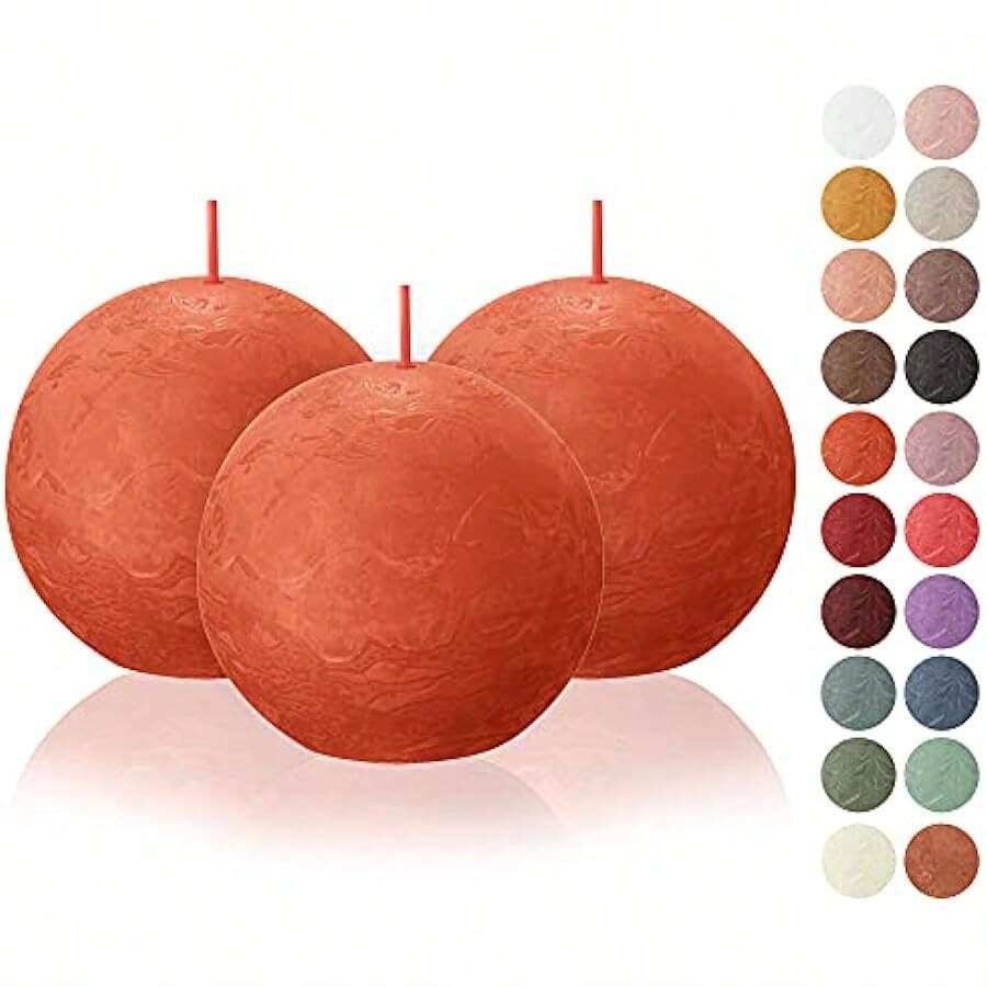 3 Pack Misty Pink Rustic Ball Pillar Candles - 3 Inch - Premium European Quality - Includes Natural Plant-Based Wax - Unscented Dripless Smokeless 25 Hour Party Décor And Wedding Candles Local Shipping - Orange - View 1