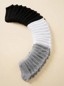 30 Pairs Kids' Solid Color Breathable Casual Boat Socks, Black/White/Gray, Suitable For Infant/Toddler Boys/Girls, All Seasons - Multicolor - View 7