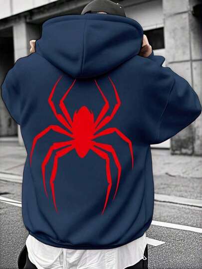 Suéter popular para hombres Ropa de estar en casa para hombres Chaqueta roja de invierno elegante para hombres con gráfico de araña - Chaqueta de invierno casual con cordón, mangas largas y bolsillos |   Chaqueta de Moda |   Sudadera de poliéster suelta y cómoda