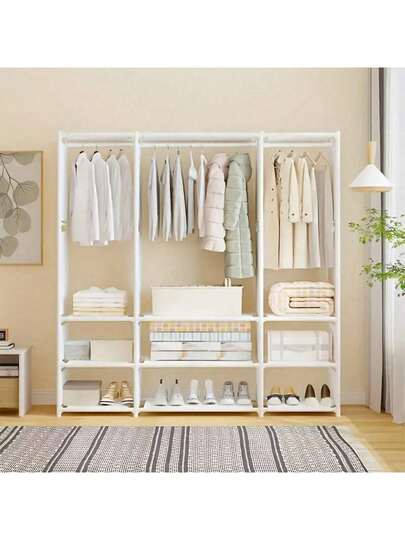1pc Portable Wardrobe, Clothes Storage Rack, Spacious Modern Fabric Closet, Sturdy All-Steel Frame, Easy Assembly, Suitable For Bedroom And Rental Housing, Space-Saving, Spacious, Freestanding