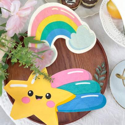 20PCS Bohemian Rainbow Cloud Star Printed Napkins, Rainbow-Shaped Disposable Birthday Party Napkins, Irregular Tissue Napkins, Dinner Handkerchiefs, Wedding Spring Birthday Parties, Wedding Anniversary Tea Parties, Garden Parties, Birthday Party Receptions