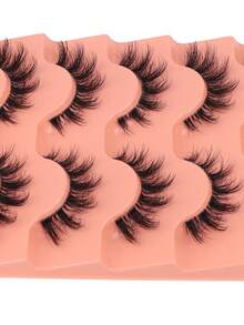 NAIJEMA 5 Pairs Fluffy Faux Mink Eyelashes, Transparent Stem False Lashes, Thick False Lashes, Curly False Lashes, 3D Natural False Lashes, Suitable For Party, Daily Wear, Cat Eye False Lashes, Dramatic Lashes, Reusable - Black - View 6
