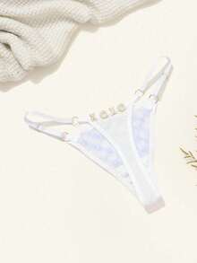 Personalized Thong With Rhinestone Words Funny Custom Thongs For Women Sexy Lace Underwear G-String Panties - trắng - Xem 3