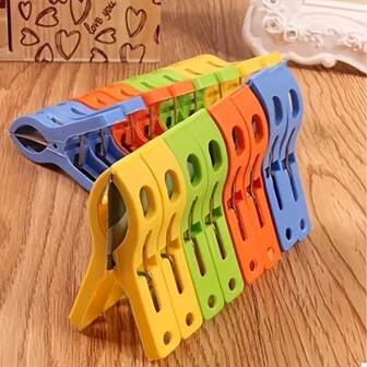 4pcs Extra Large Windproof Plastic Clothes Clips - Strong Spring Clothespins, Suitable For Beach Towels And Home Organization, Laundry Clips