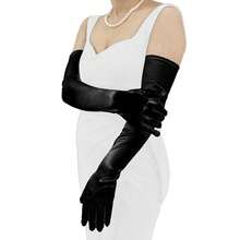 SUFEINI Women Long Satin Gloves Stretchy Elbow Length 21'' Opera Party Gloves 1920 S Womens Flapper Gloves,Large,Black-Cotton - 黑棉 - 查看 7