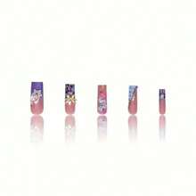 Exquisite Fashion  New Products, Sparkling Flowers, Broken Diamonds, Blue Butterflies, High-End Long European Square Nail Art Products - D-32 - 查看 4