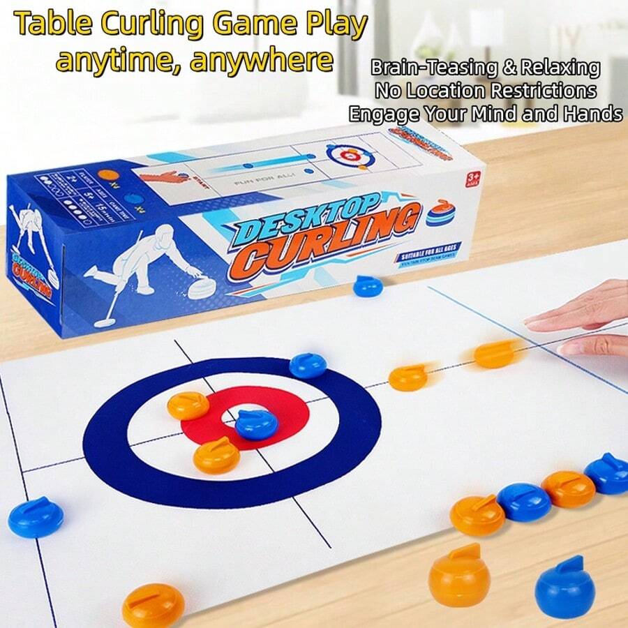 Adult Desktop Curling Game And Family Entertainment Board Game, Includes 1 Curling Mat And 8 Curling Stones, Party Activity Gift