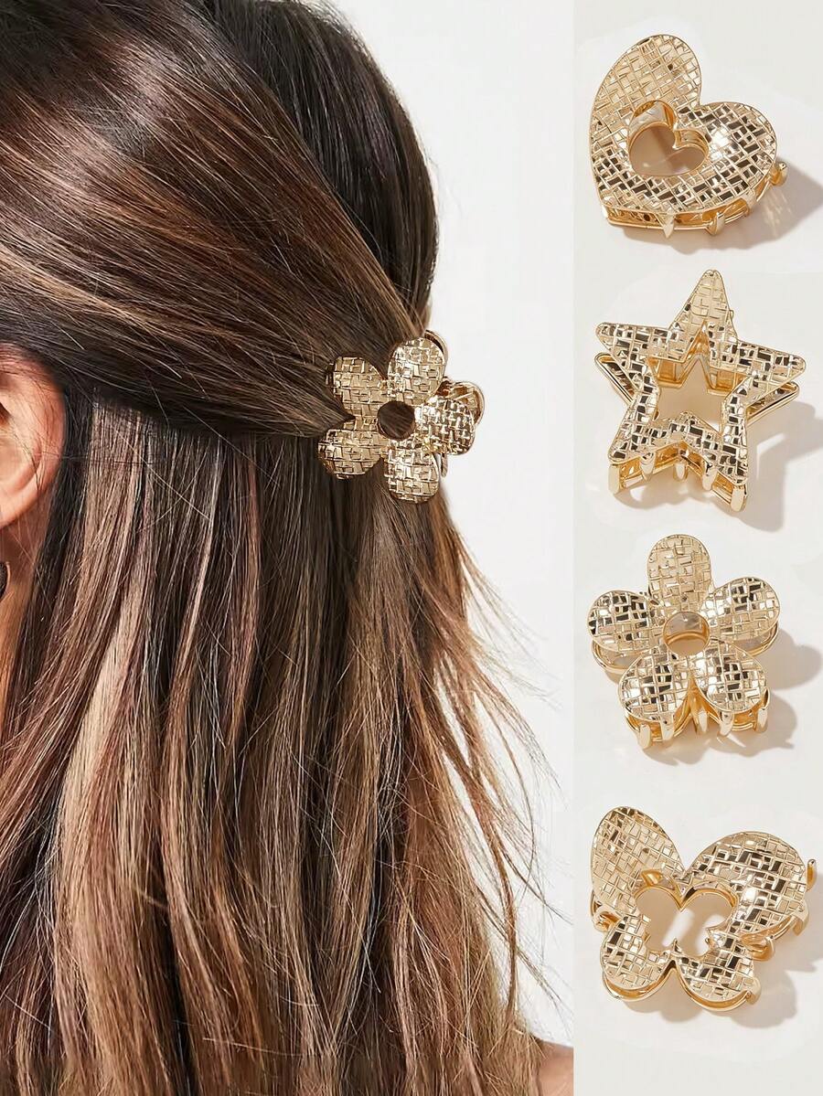 Small Size Alloy Claw Clip High Ponytail Butterfly Hair Clip, Sweet Heart Flower Clip, Five-Pointed Star Half Bun Hair Clip, Romantic Atmosphere Hair Accessory Women Hair Accessories