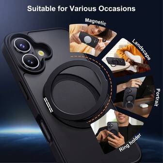 1pc Transparent Minimalist Fashion 360° Magnetic Rotating Ring Holder Phone Case, PC+TPU Soft Edge Shockproof Full Coverage Phone Protector, Smooth Rotating Ring Holder, Suitable For Streaming, Office, Photography, Wireless Charging, Car Mount, Compatible With IPhone 15/15Pro/15Pro Max, 16/16Pro/16Pro Max, 17/17Pro/17Pro Max, 12/12Pro/12Pro Max, 13/13Pro/13Pro Max, 14/14Pro/14Pro Max, Unisex Gift