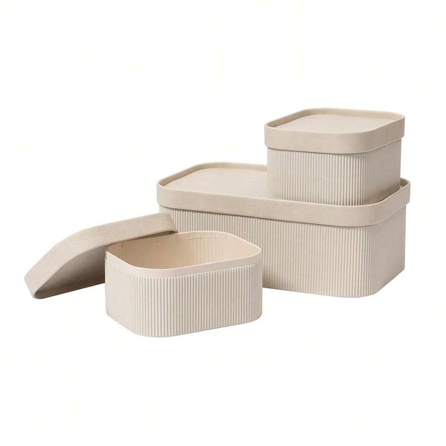 LA JOLIE MUSE Cestas de almacenamiento de cartón acanalado con tapas tipo cuero, cajas de papel apilables resistentes, bandeja decorativa, gris claro, set de 3 - gris - Ver 1