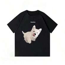 Summer Clothing Fun Style Cartoon Dog High-Quality Comfortable Cotton Short Sleeved Men's Loose Printed T-Shirt - Black - View 1